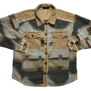 Elleborn Shirt Jacket Womens M Tan Long Sleeve Southwestern Distressed Western